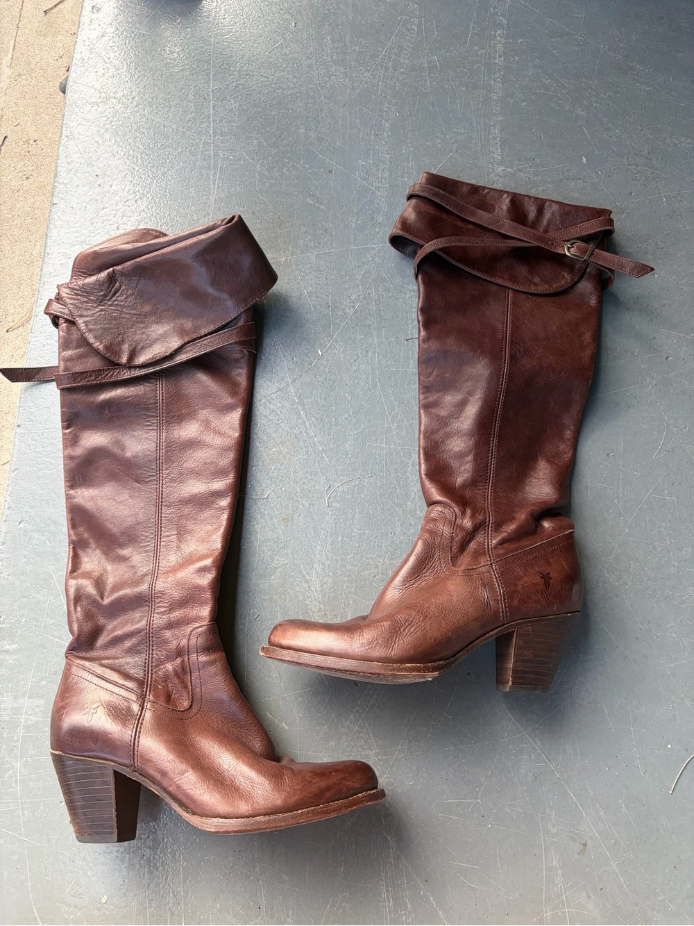 Frye Brown Leather Fold-Over Knee Boots